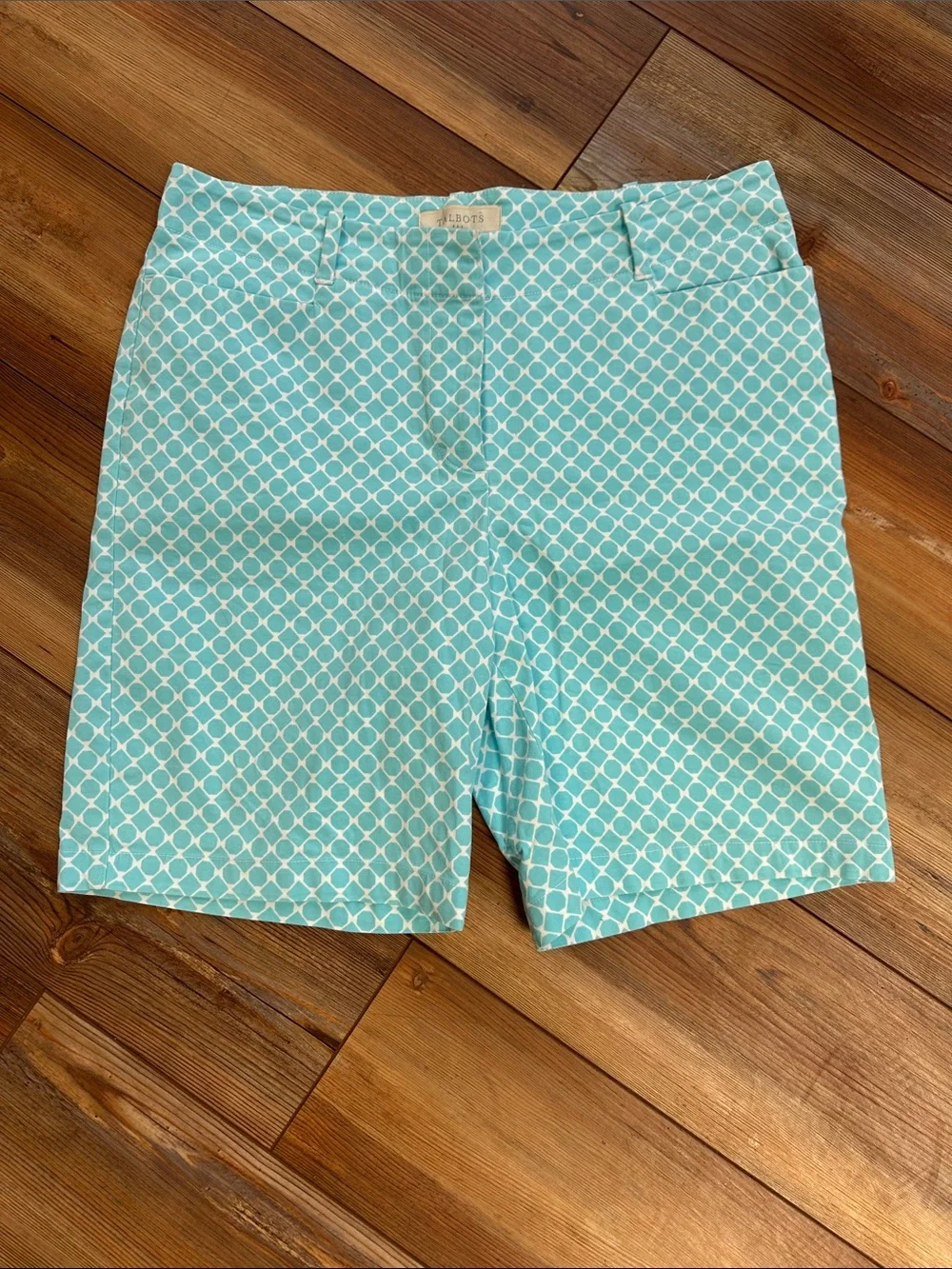 Talbots Aqua & White Geometric Bermuda Shorts - Picture 1 of 6